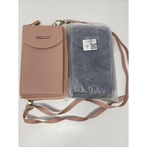 FOREVER YOUNG Womens Black & Pink Zipper Cross-Body Purse Bag Phone Organizer